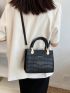 Mini Crocodile Embossed Letter Graphic Square Bag Black Elegant