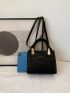 Mini Crocodile Embossed Letter Graphic Square Bag Black Elegant