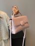 Litchi Embossed Square Bag Pink Fashionable Flap Top Handle