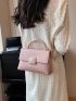 Litchi Embossed Square Bag Pink Fashionable Flap Top Handle