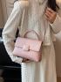 Litchi Embossed Square Bag Pink Fashionable Flap Top Handle