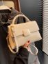 Litchi Embossed Flap Square Bag Beige Casual Top Handle