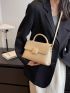 Litchi Embossed Flap Square Bag Beige Casual Top Handle