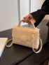 Litchi Embossed Flap Square Bag Beige Casual Top Handle