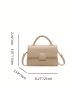 Litchi Embossed Flap Square Bag Beige Casual Top Handle