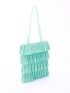 Ruched Design Square Bag Mint Green Fashionable Double Handle