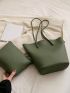 Litchi Embossed Shoulder Tote Bag Green Fashionable With Inner Pouch