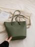 Litchi Embossed Shoulder Tote Bag Green Fashionable With Inner Pouch