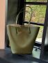 Litchi Embossed Shoulder Tote Bag Green Fashionable With Inner Pouch