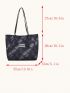 Letter Patch Decor Shoulder Tote Bag Plaid Pattern Double Handle