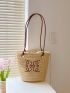 Embroidered Detail Straw Bag Vacation Khaki