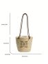 Embroidered Detail Straw Bag Vacation Khaki