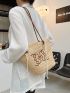 Embroidered Detail Straw Bag Vacation Khaki