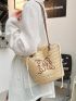 Embroidered Detail Straw Bag Vacation Khaki