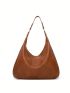 Oversized Hobo Bag Solid Color Fashionable PU Zipper