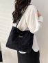 Black Square Bag Fashionable Textured Letter Patch Decor Zipper PU