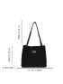 Black Square Bag Fashionable Textured Letter Patch Decor Zipper PU