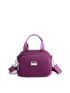 Purple Square Bag Fashionable Letter Patch Decor Zipper Nylon
