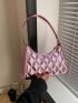 Quilted Baguette Bag Metallic PU Funky Zipper