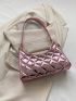 Quilted Baguette Bag Metallic PU Funky Zipper