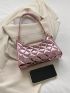 Quilted Baguette Bag Metallic PU Funky Zipper