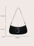 Grommet Eyelet & Buckle Decor Baguette Bag PU Black Fashionable