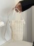 Mini Straw Bag Vacation Beige Knot Decor