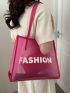 Letter Graphic Shoulder Tote Bag With Inner Pouch Polyester Fashionable