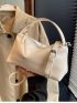 Medium Hobo Bag Beige Casual Zipper Adjustable-strap