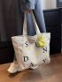 Large Shoulder Tote Bag Zipper Double Handle Letter Graphic Fashion Polyester