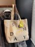 Large Shoulder Tote Bag Zipper Double Handle Letter Graphic Fashion Polyester