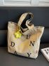 Large Shoulder Tote Bag Zipper Double Handle Letter Graphic Fashion Polyester