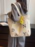 Large Shoulder Tote Bag Zipper Double Handle Letter Graphic Fashion Polyester