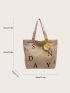 Large Shoulder Tote Bag Zipper Double Handle Letter Graphic Fashion Polyester