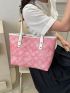 Textured Plaid Pattern Shoulder Tote Bag Double Handle Foldable Fashion PU