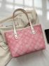 Textured Plaid Pattern Shoulder Tote Bag Double Handle Foldable Fashion PU