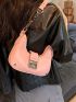 Metal Decor Hobo Bag PU Pink Fashionable