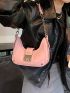 Metal Decor Hobo Bag PU Pink Fashionable