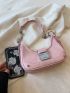 Metal Decor Hobo Bag PU Pink Fashionable