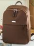 Metal Decor Classic Backpack Brown Fashionable Zipper