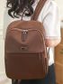 Metal Decor Classic Backpack Brown Fashionable Zipper