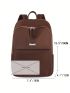 Metal Decor Classic Backpack Brown Fashionable Zipper