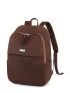 Metal Decor Classic Backpack Brown Fashionable Zipper