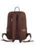 Metal Decor Classic Backpack Brown Fashionable Zipper