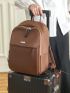 Metal Decor Classic Backpack Brown Fashionable Zipper