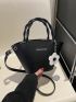 Letter Print Bucket Bag Black Double Handle For Daily