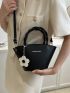 Letter Print Bucket Bag Black Double Handle For Daily