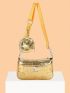 Crocodile Embossed Square Bag With Coin Purse Buckle Decor Metallic PU Funky