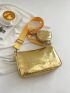 Crocodile Embossed Square Bag With Coin Purse Buckle Decor Metallic PU Funky