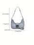 Blue Hobo Bag Fashionable Studded Decor Push Lock Chain PU